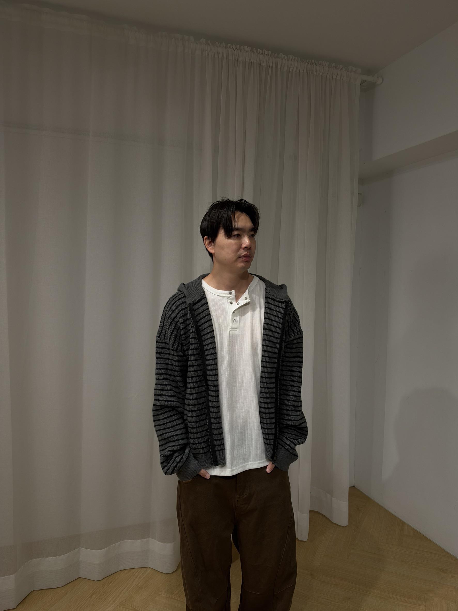 橫條紋連帽針織外套